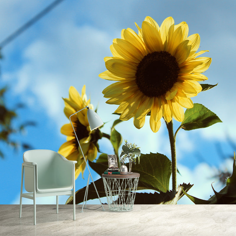 Yellow Sunflower Moisture Resistant Wall Decor for Living Room, Made to Measure