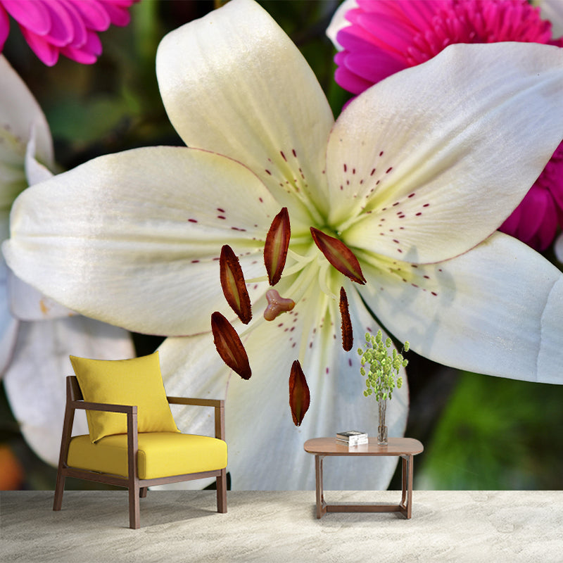 Blooming Lily Mural Moisture Resistant Wallpaper Wall Decor for House Interior