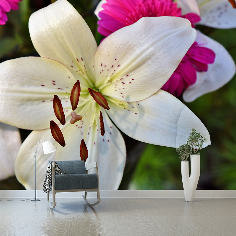 Blooming Lily Mural Moisture Resistant Wallpaper Wall Decor for House Interior