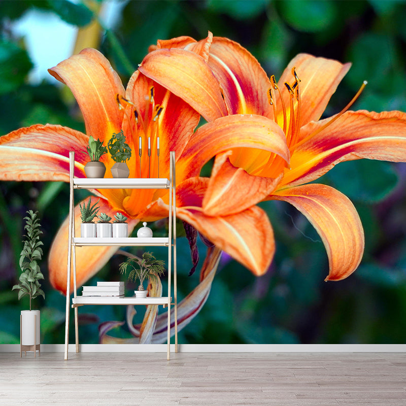 Blooming Lily Mural Moisture Resistant Wallpaper Wall Decor for House Interior