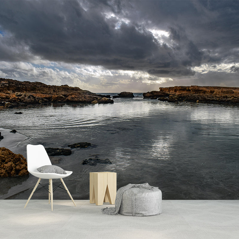 Modern Seascape Mural Wallpaper Mildew Resistant for Reading Room Decor