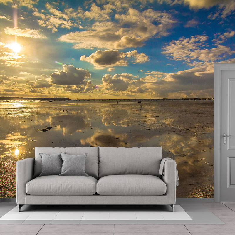 Modern Seascape Mural Wallpaper Mildew Resistant for Reading Room Decor