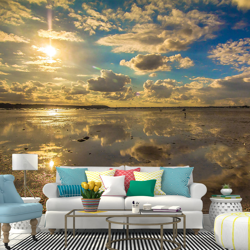 Modern Seascape Mural Wallpaper Mildew Resistant for Reading Room Decor