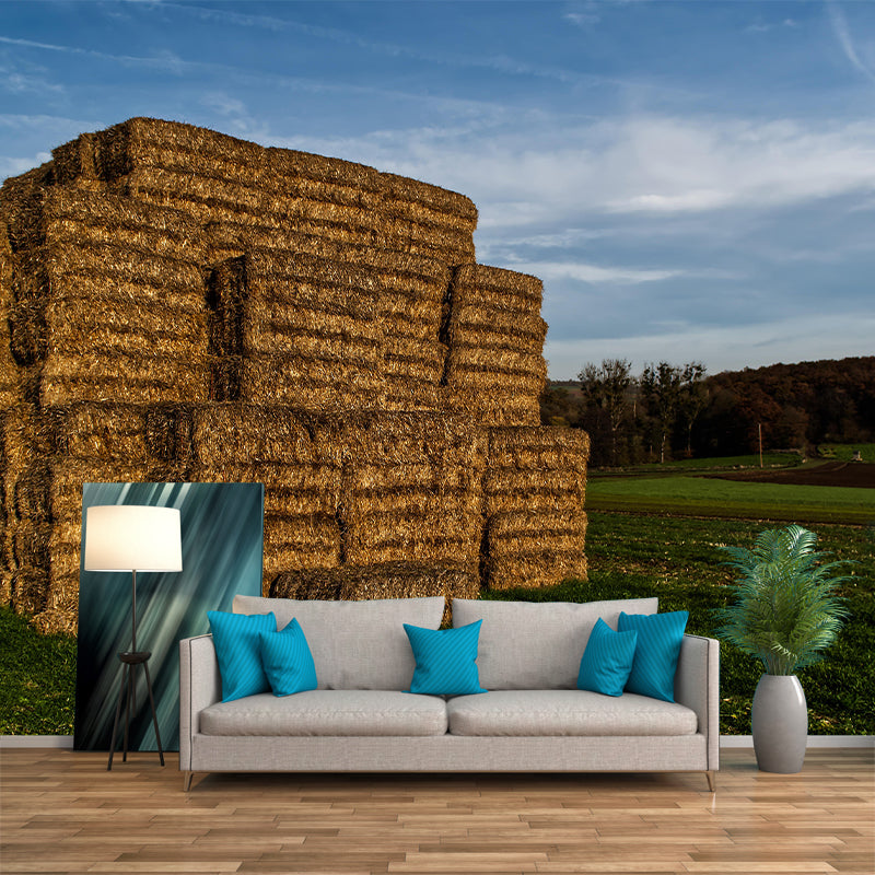 Customized Straw Bales Mural Environment Friendly Wallpaper for Fireplace