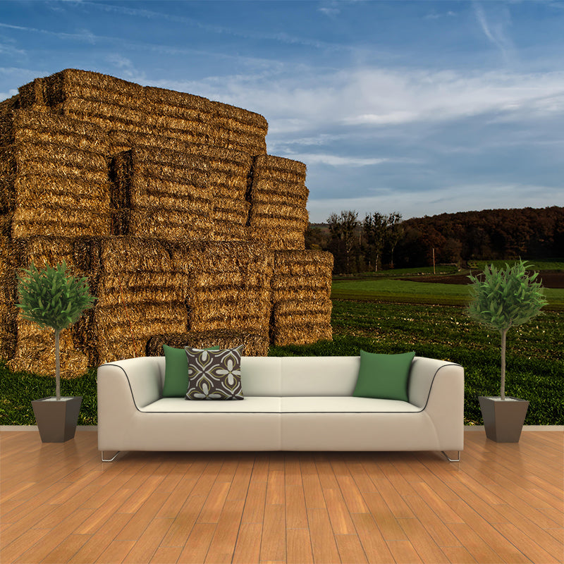 Customized Straw Bales Mural Environment Friendly Wallpaper for Fireplace