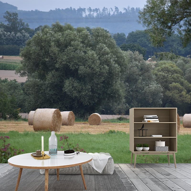 Dry Straw Bales Mural Wallpaper Modern Mildew Resistant for Fireplace Decor