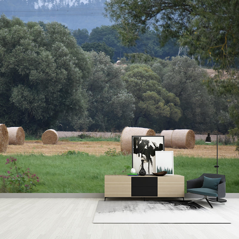 Dry Straw Bales Mural Wallpaper Modern Mildew Resistant for Fireplace Decor