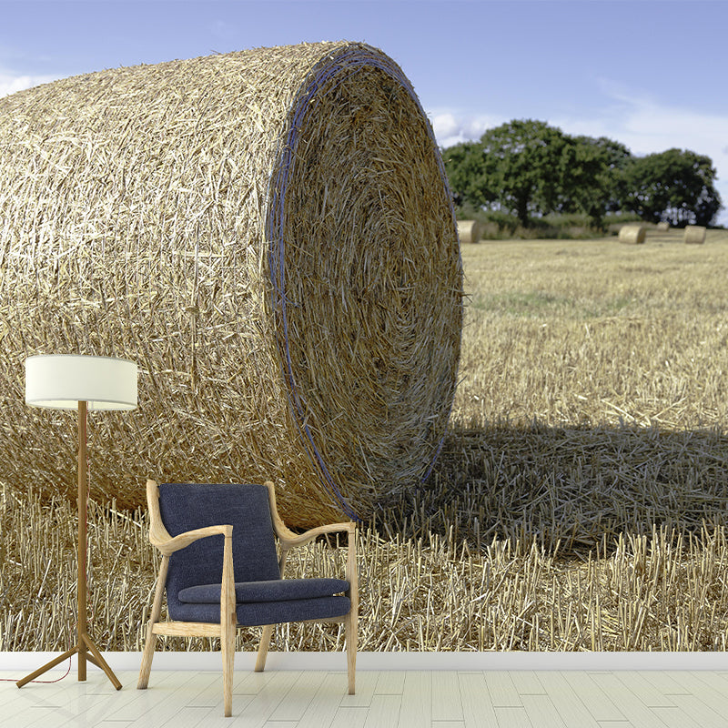 Dry Straw Bales Mural Wallpaper Modern Mildew Resistant for Fireplace Decor