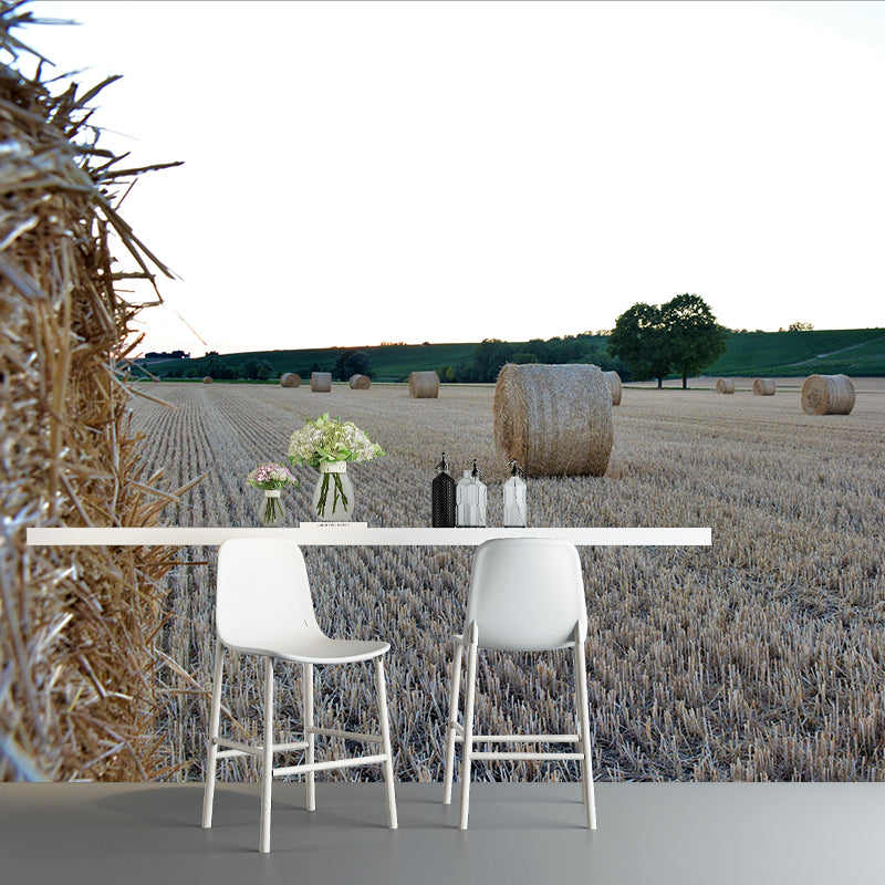 Customized Straw Bales Mural Environment Friendly Wallpaper for Accent Wall