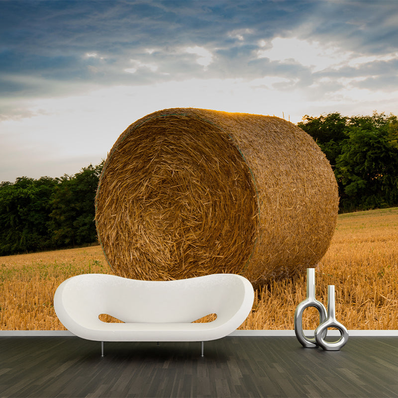 Dry Straw Bales Mural Horizontal Photography Eco-friendly for Decoration
