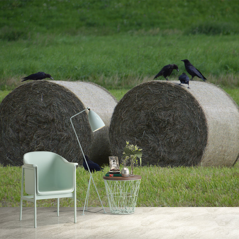 Dry Straw Bales Mural Horizontal Photography Eco-friendly for Dining Room