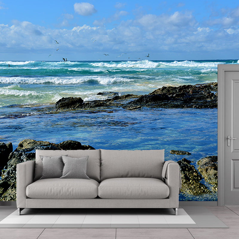 Sea Beach View Wall Covering for Living Room, Customized Size Available