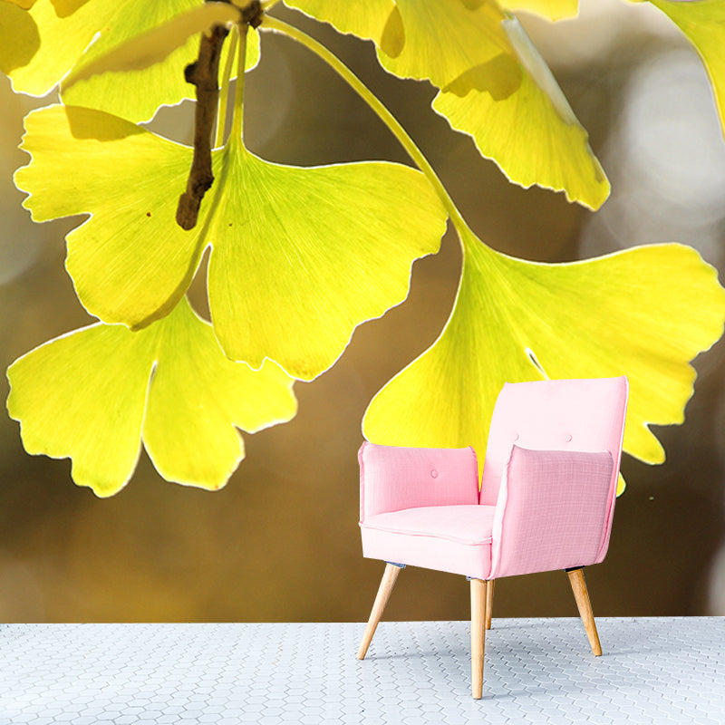 Ginkgo Biloba Plant Minimalist Wall Covering for Living Room, Customized Size