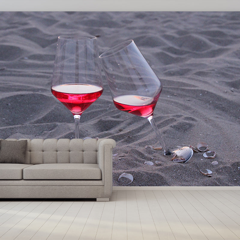 Red Wine Bar Shop Wall Mural Contemporary Moisture Resistant Wall Covering in Soft Color