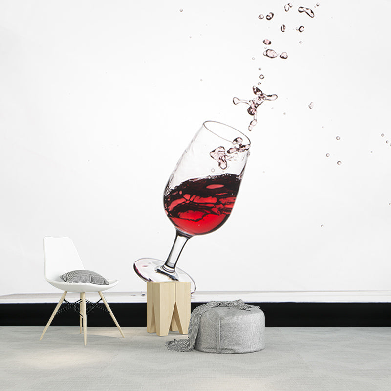 Red Wine Bar Shop Wall Mural Contemporary Moisture Resistant Wall Covering in Soft Color
