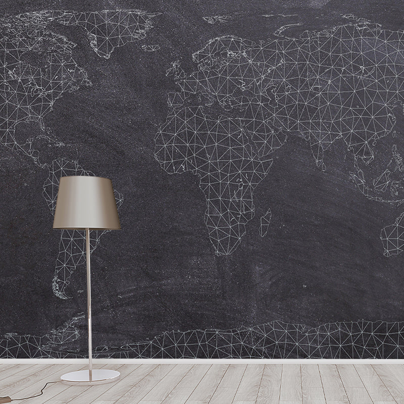 Modern Style World Map Mural Mildew Resistant Wall Covering for Bedroom Decor