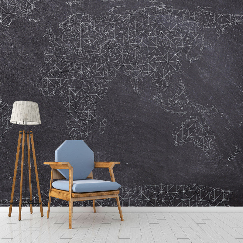 Modern Style World Map Mural Mildew Resistant Wall Covering for Bedroom Decor