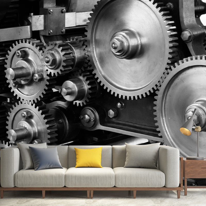 Industrial Style Metal Gear Mural Mildew Resistant Wall Covering for Repair Shop