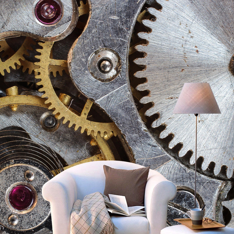 Industrial Style Metal Gear Mural Mildew Resistant Wall Covering for Repair Shop