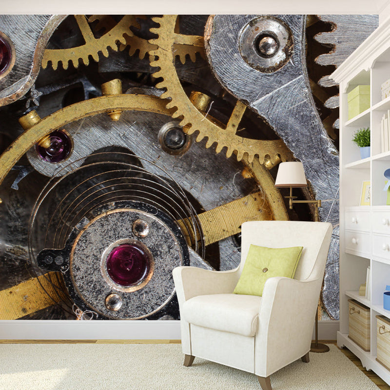 Industrial Style Metal Gear Mural Mildew Resistant Wall Covering for Repair Shop