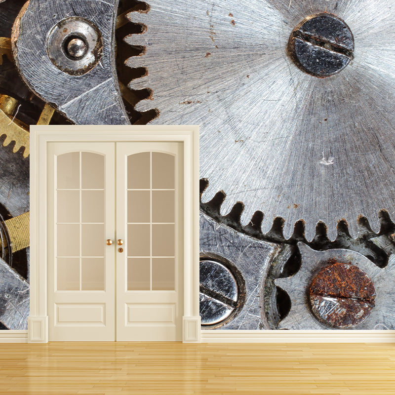 Industrial Style Metal Gear Mural Mildew Resistant Wall Covering for Repair Shop