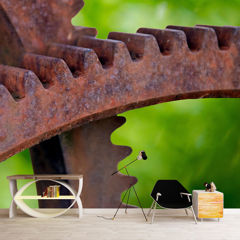 Industrial Metal Gear Mural Mildew Resistant Wall Covering for Repair Shop Decor