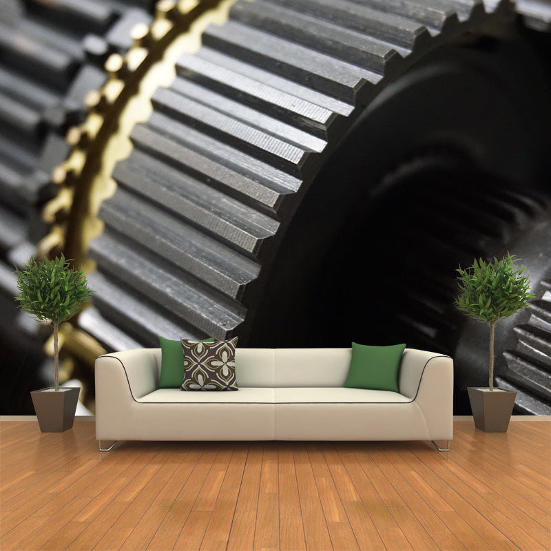 Industrial Metal Gear Mural Mildew Resistant Wall Covering for Repair Shop Decor