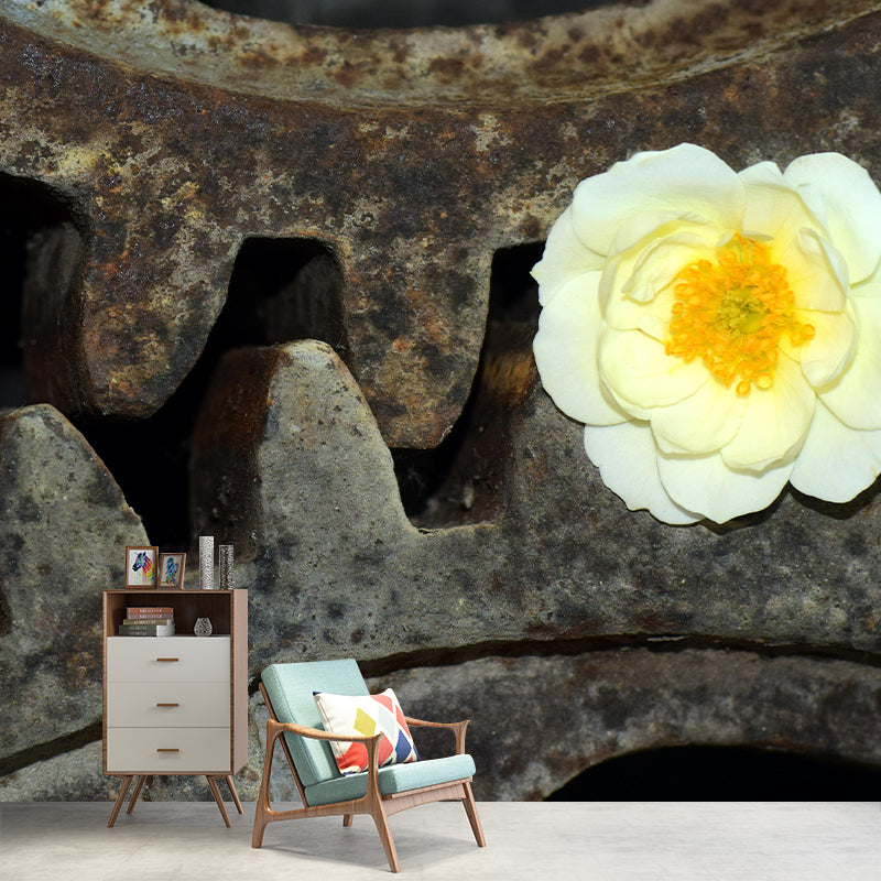 Industrial Metal Gear Mural Mildew Resistant Wall Covering for Repair Shop Decor