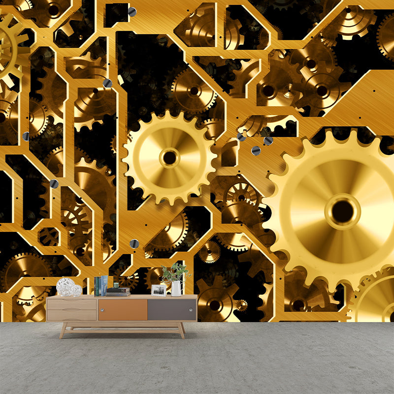 Industrial Style Metal Gear Mural Mildew Resistant Wall Covering for Repair Shop Decor