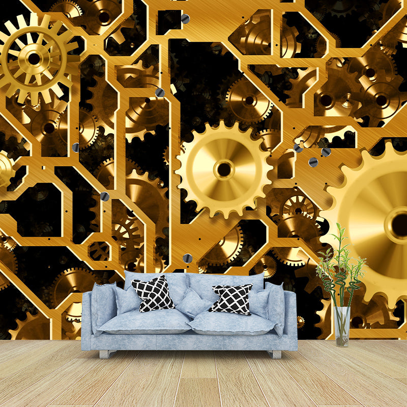 Industrial Style Metal Gear Mural Mildew Resistant Wall Covering for Repair Shop Decor