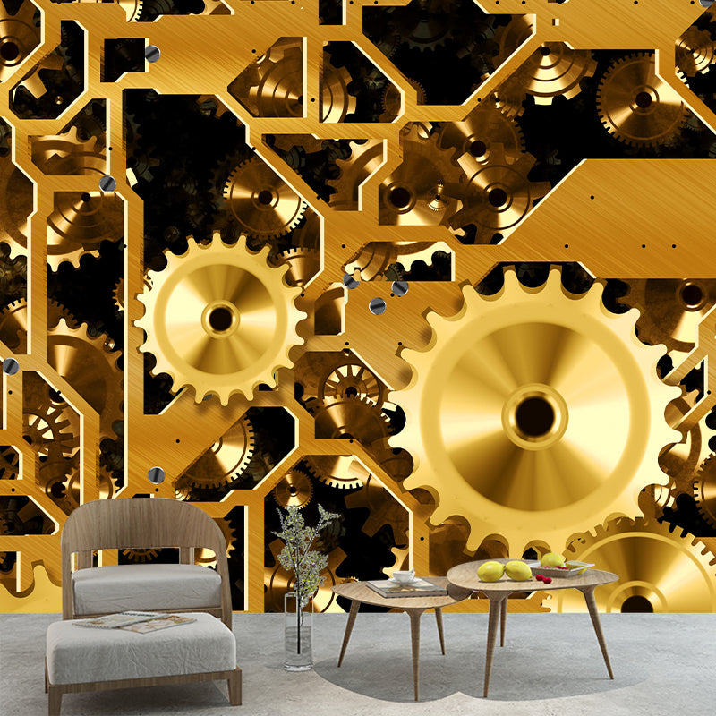 Industrial Style Metal Gear Mural Mildew Resistant Wall Covering for Repair Shop Decor