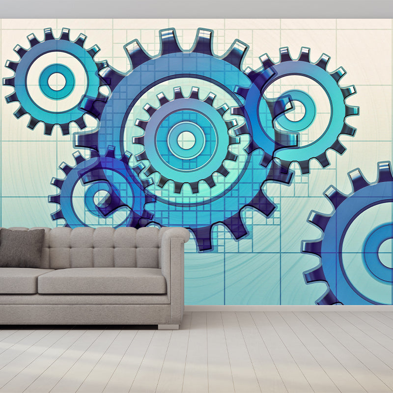 Industrial Style Metal Gear Mural Mildew Resistant Wall Covering for Repair Shop Decor