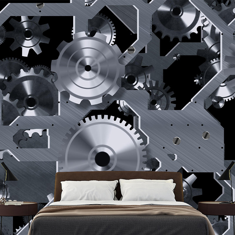 Industrial Style Metal Gear Mural Mildew Resistant Wall Covering for Repair Shop Decor