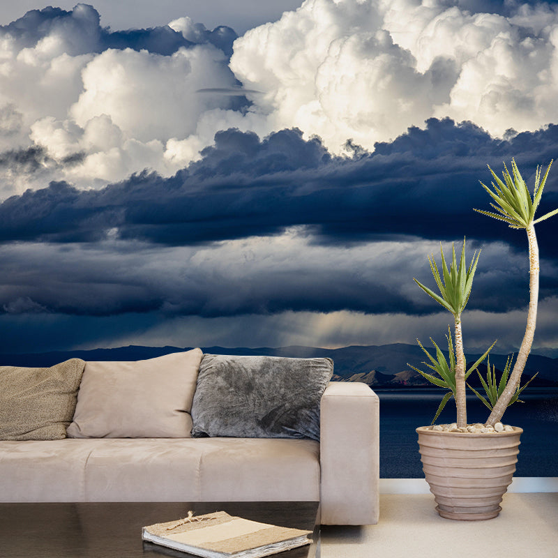 Contemporary Cloudscape Mural Mildew Resistant Wall Covering for Room Decor