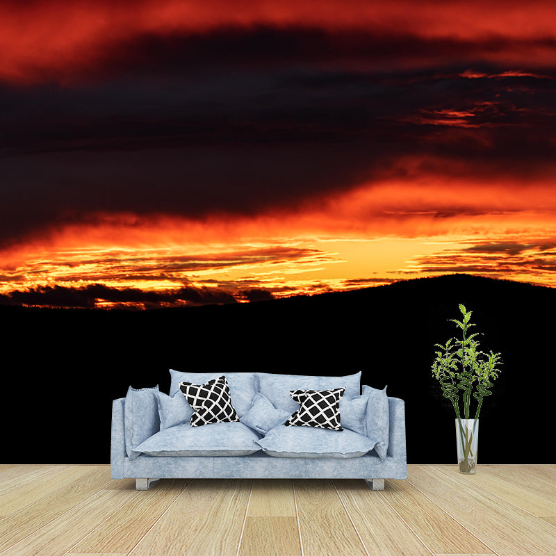 Contemporary Style Sunset Mural Mildew Resistant Wall Covering for Living Room Decor
