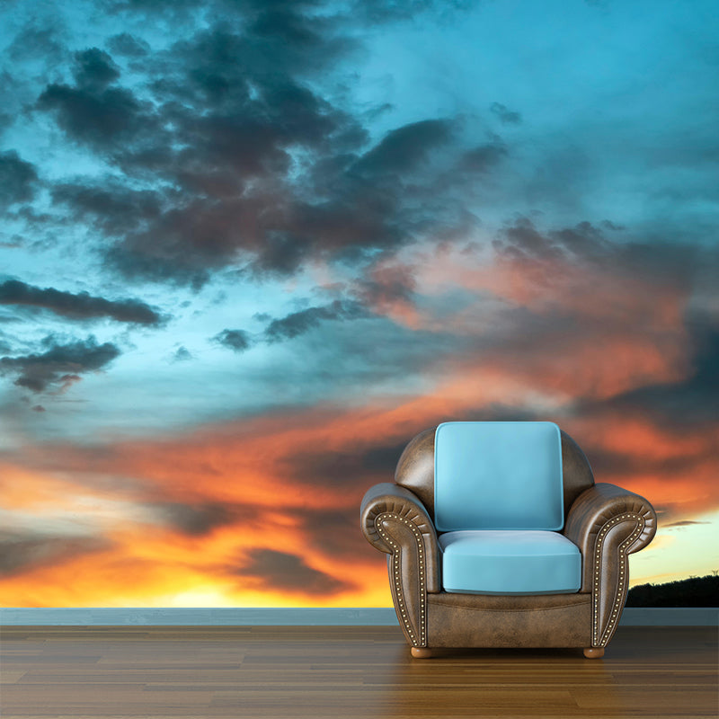 Contemporary Style Sunset Mural Mildew Resistant Wall Covering for Living Room Decor