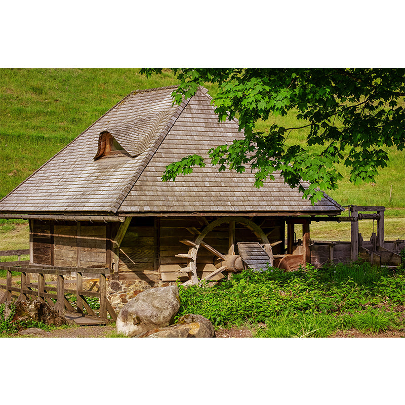 Photography Country Mural Wallpaper with Water Mill Painting for Home Decor