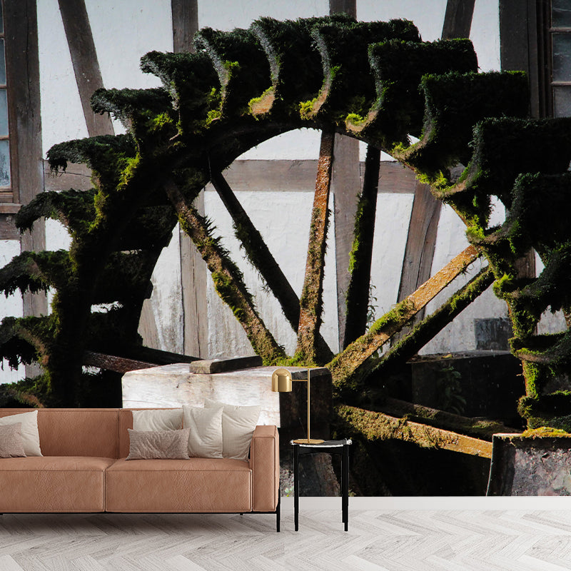 Photography Country Mural Wallpaper with Water Mill Painting for Home Decor