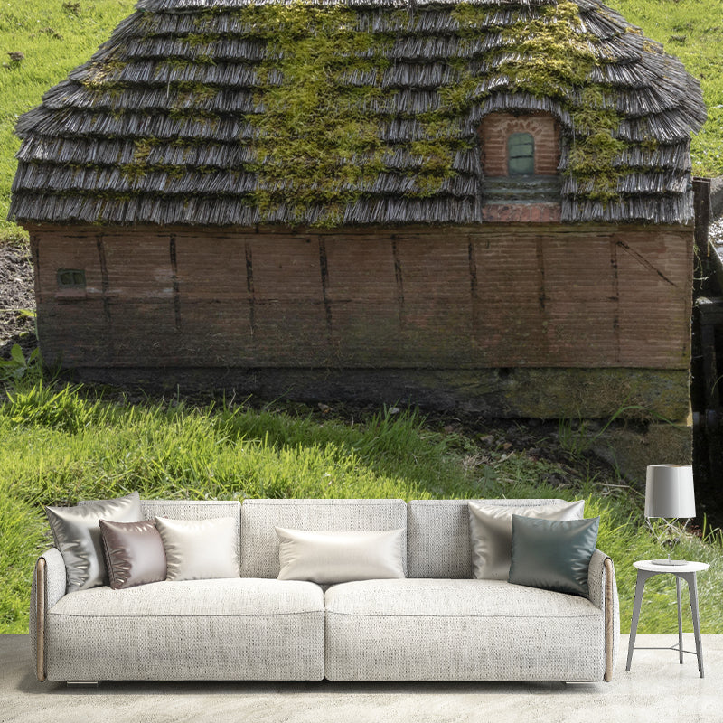 Country Water Mill Mural Mildew Resistant Wall Covering for Home Decor