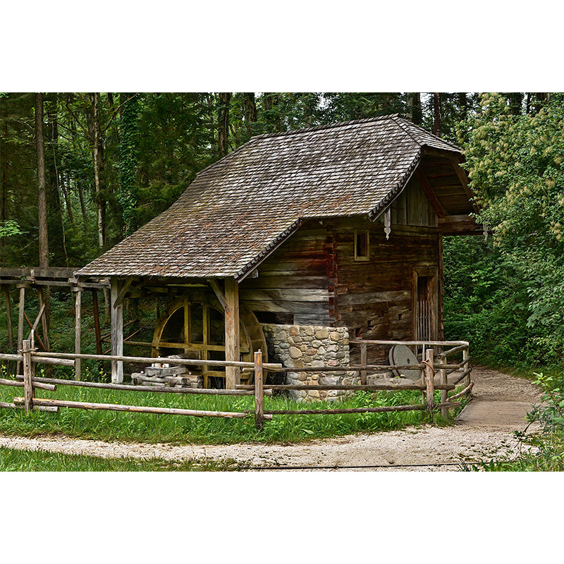 Country Style Water Mill Mural Mildew Resistant Wall Covering for Room Decor