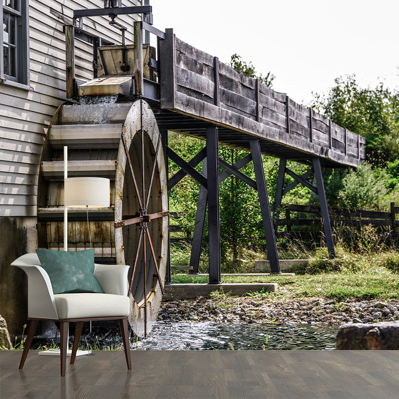 Horizontal Photography Water Mill Mural Decorative Wallpaper Wall Murals for Room