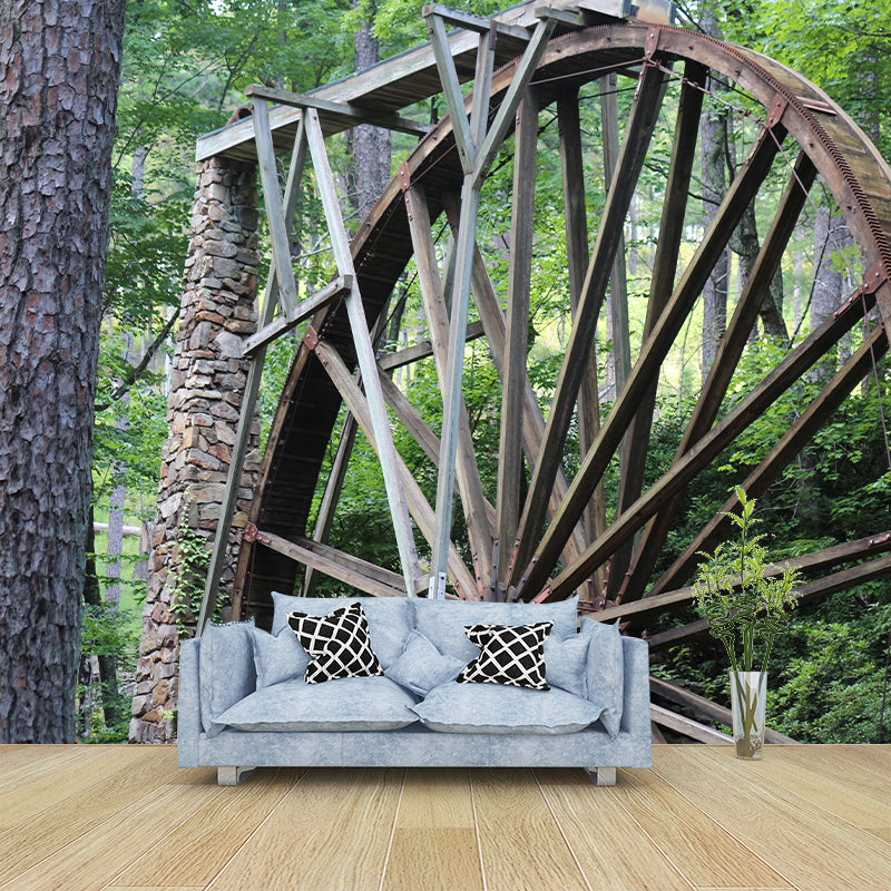 Photography Country Mural Wallpaper with Water Mill Painting for Decoration