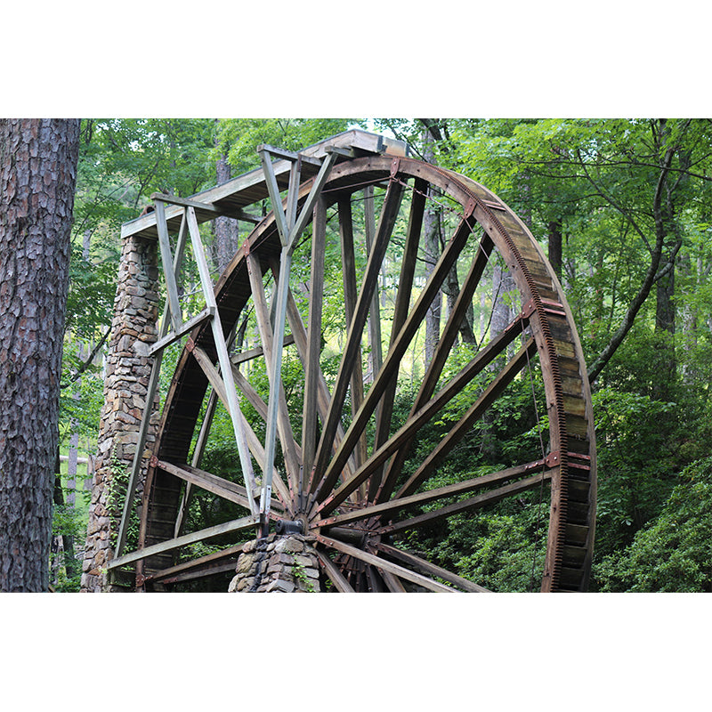 Photography Country Mural Wallpaper with Water Mill Painting for Decoration