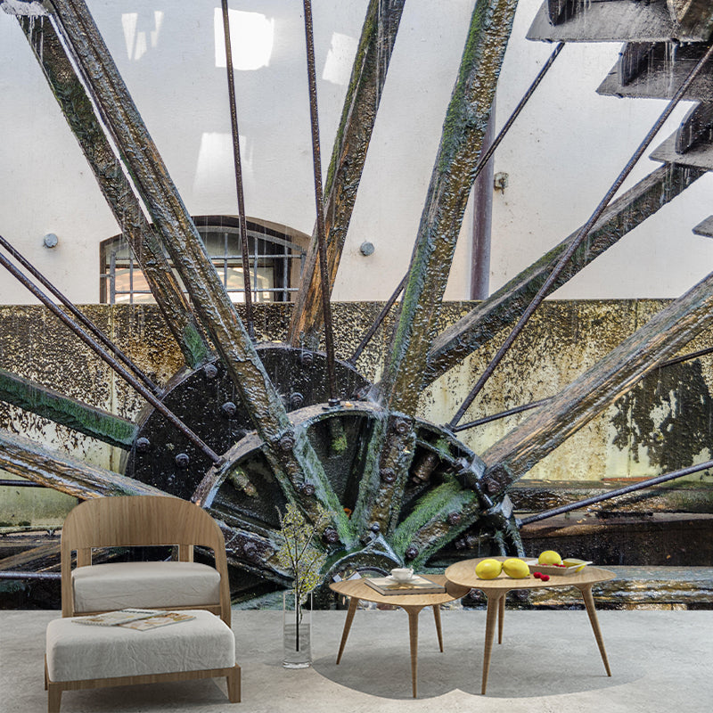 Photography Country Mural Wallpaper with Water Mill Painting for Decoration