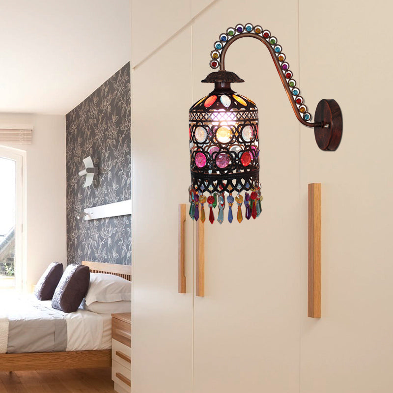 Metallzylinder-Wandleuchte im Vintage-Stil, 1 Licht, Schlafzimmer-Wandleuchte, Beleuchtung in Weiß/Kupfer mit Acryl-Dekoration