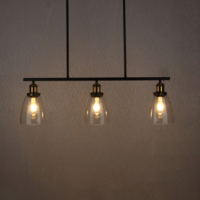 Cono tonalità da pranzo sala da pranzo isola leggera vetro industriale in vetro trasparente 2/3 luci kit lampada a sospensione nera