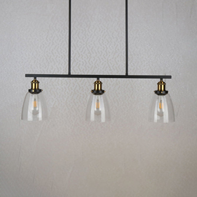 Cono tonalità da pranzo sala da pranzo isola leggera vetro industriale in vetro trasparente 2/3 luci kit lampada a sospensione nera