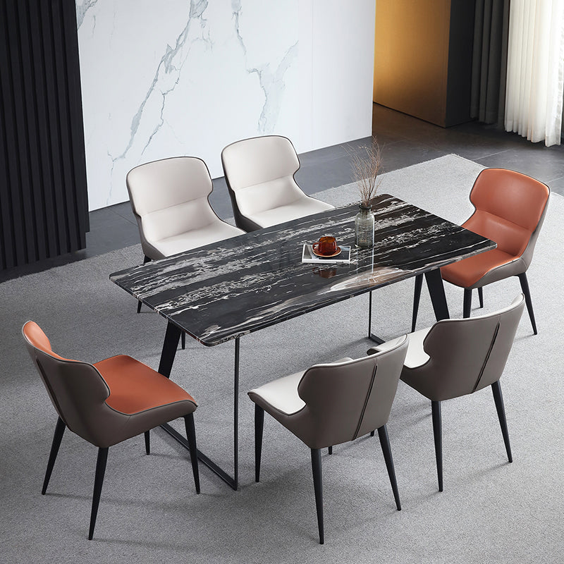 Sillas de comedor de metal contemporáneas con respaldo de piel sintética (juego de 2)