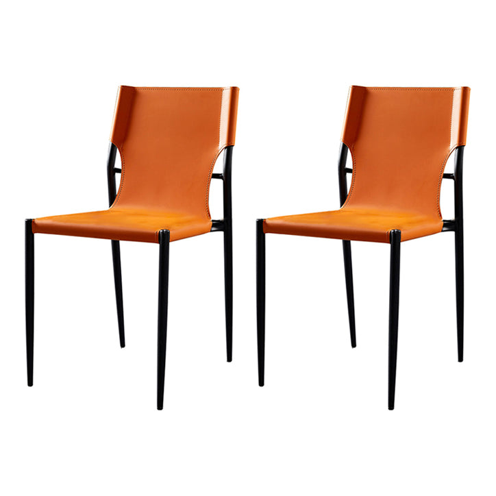 Chaises sans bras de salle à manger rembourrées en cuir, chaises latérales de salle à manger avec pieds en métal