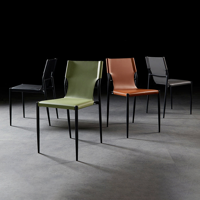 Chaises sans bras de salle à manger rembourrées en cuir, chaises latérales de salle à manger avec pieds en métal